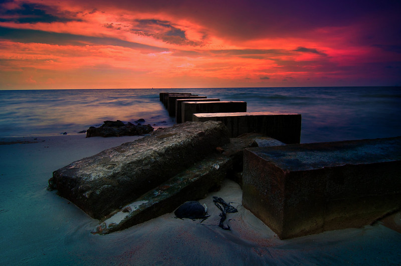 Port Dickson beach in Malaysia during sunset